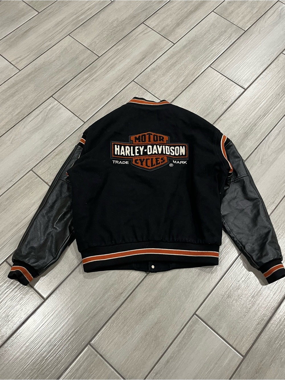 #2 HARLEY DAVIDSON Letterman Leather Motorcycle Biker BOMBER JACKET Mens Large